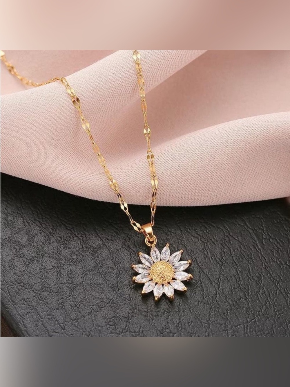 14k Gold Plated Sunflower Necklace — Cubic Zirconia Pendant
